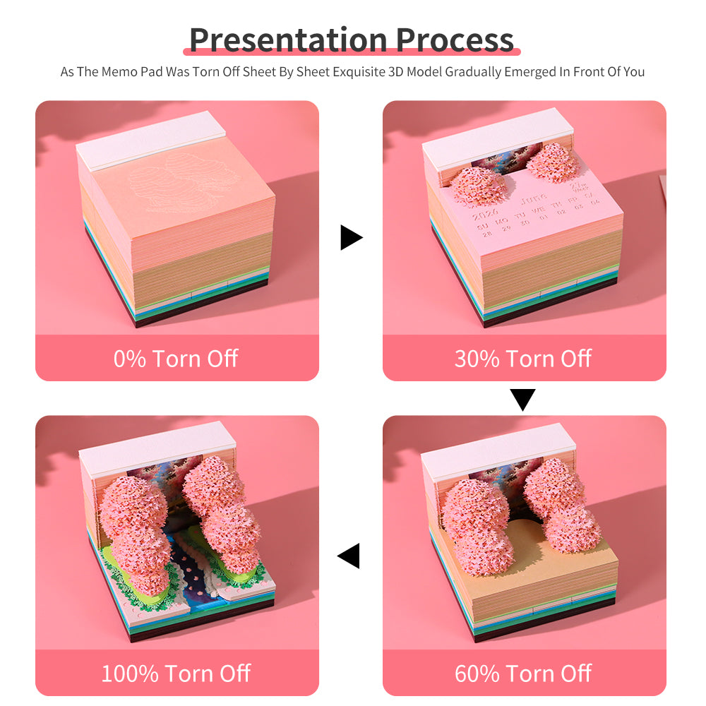 Blossoms Peach Grove 3D Model Memo Pad With Calendar and LED