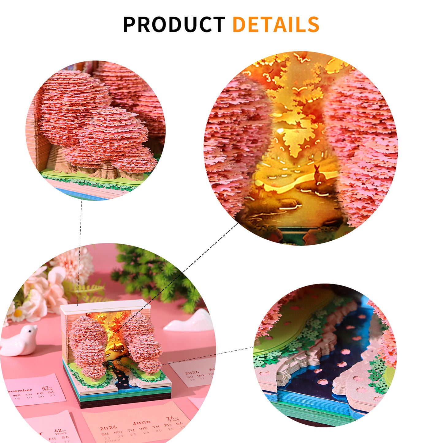 Blossoms Peach Grove 3D Model Memo Pad With Calendar and LED