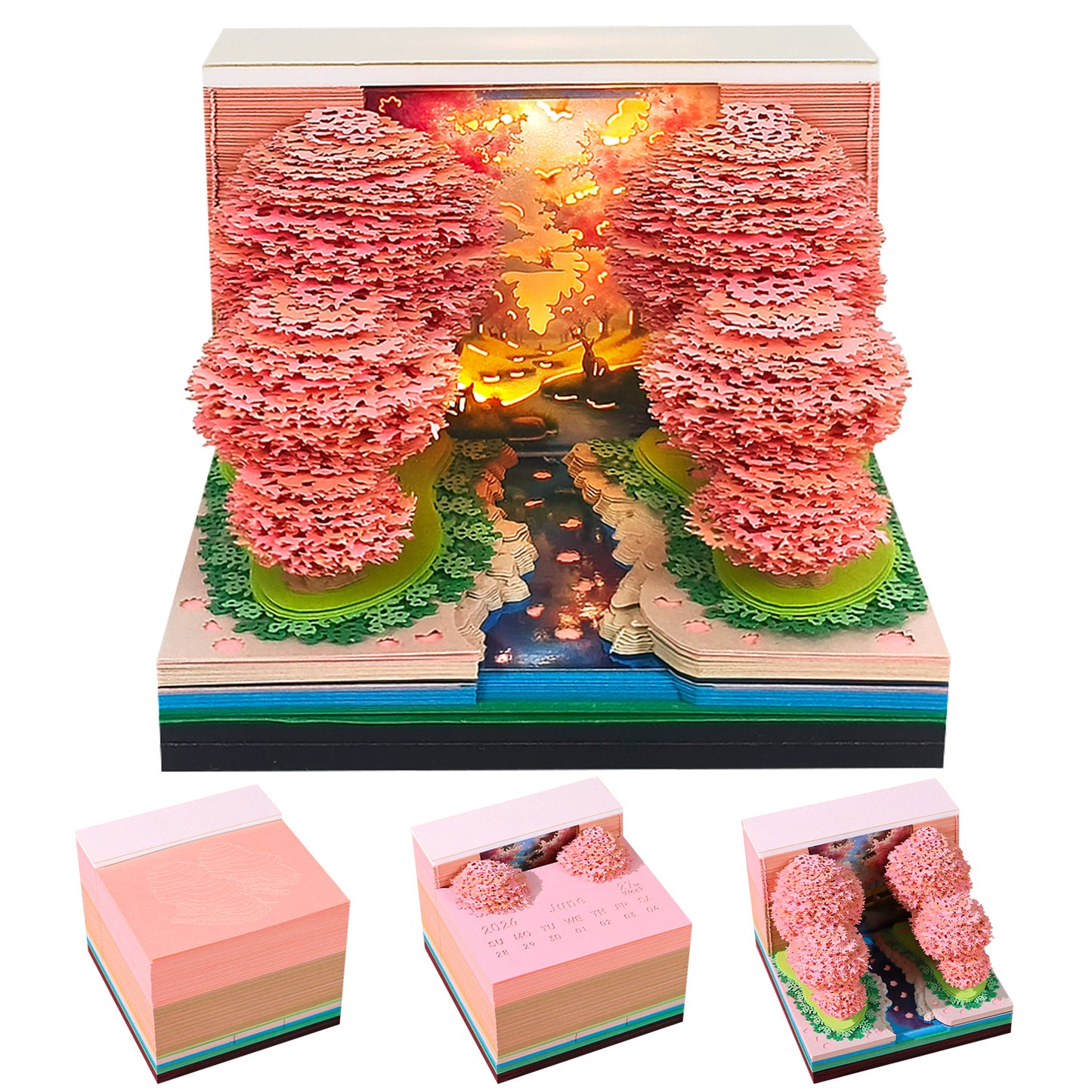 Blossoms Peach Grove 3D Model Memo Pad With Calendar and LED