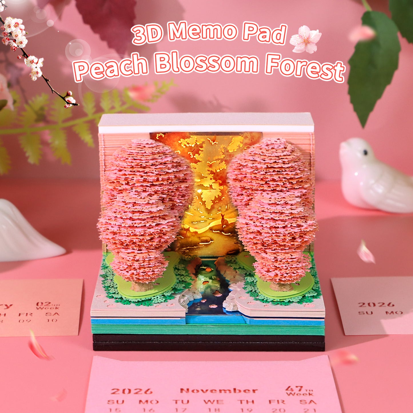 Blossoms Peach Grove 3D Model Memo Pad With Calendar and LED
