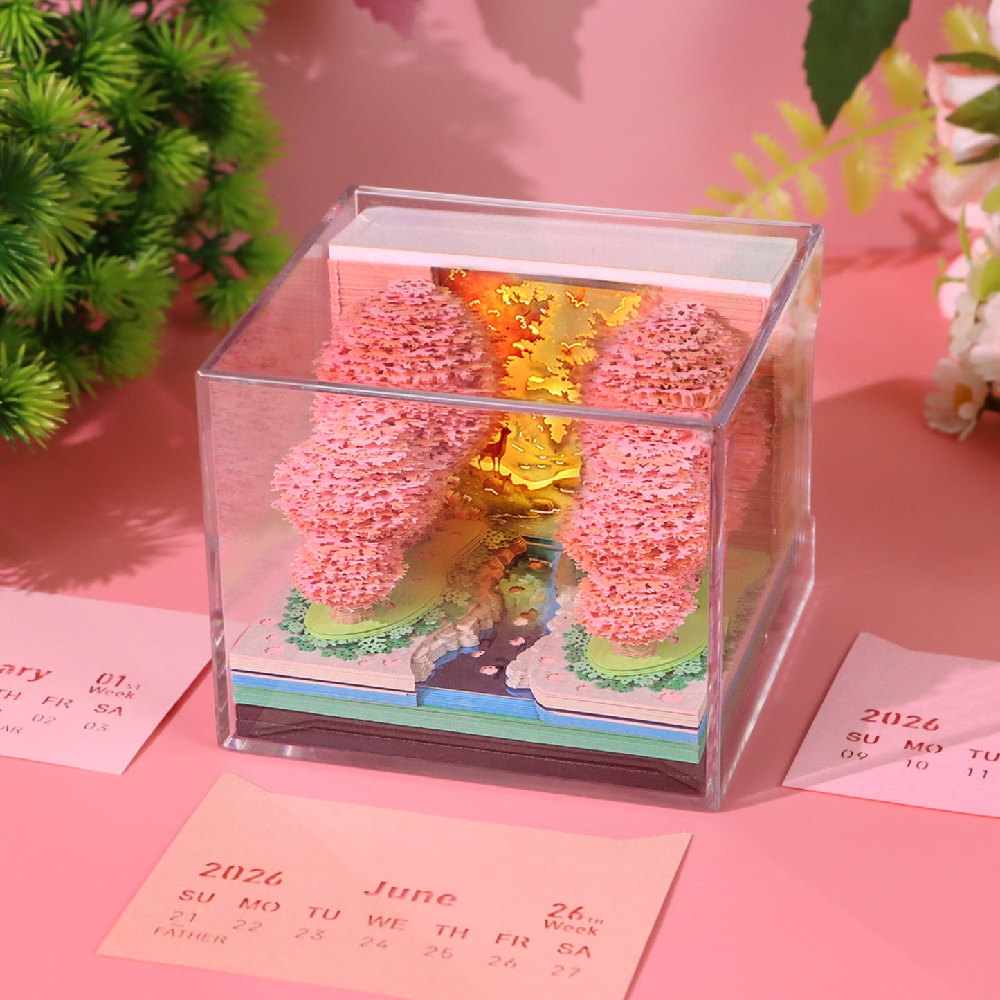 Blossoms Peach Grove 3D Model Memo Pad With Calendar and LED