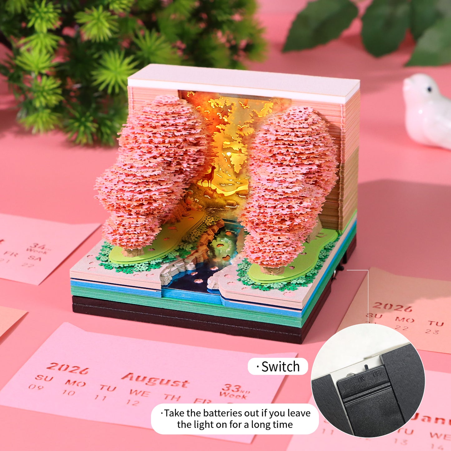Blossoms Peach Grove 3D Model Memo Pad With Calendar and LED