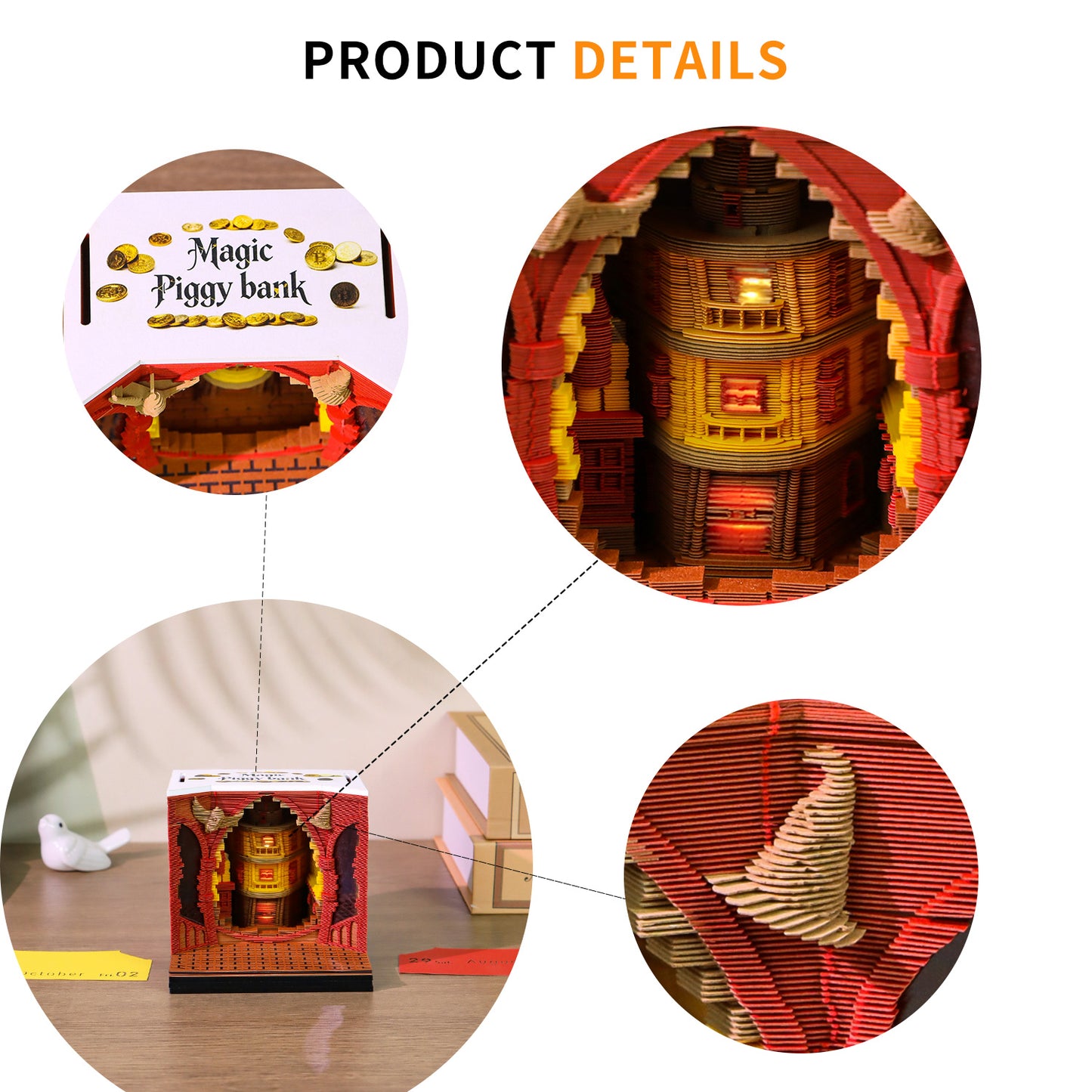 Magic Wizard Coin bank Miniature Hand Tear off 3D Calendar Memo Pad With Light