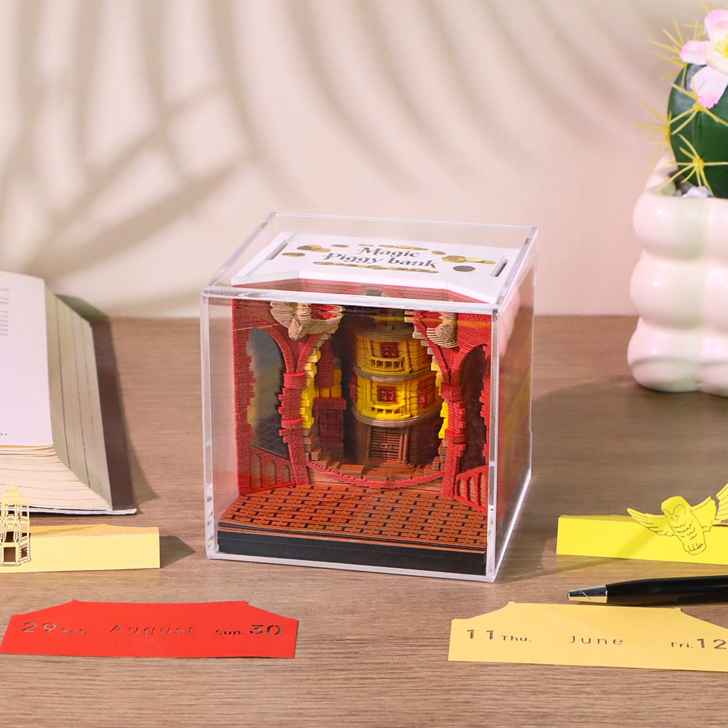 Magic Wizard Coin bank Miniature Hand Tear off 3D Calendar Memo Pad With Light