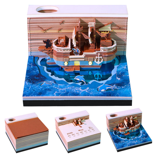 Pirate Ship 3D Model Memo Pad With Calendar