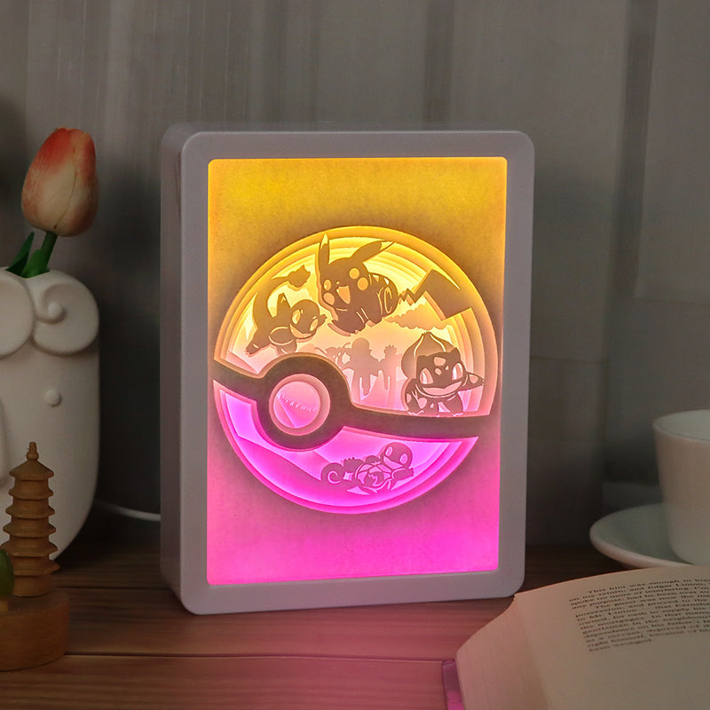 Pokemon Anime Light Box Paper Craving Lamp（White Shadow Box Frame）