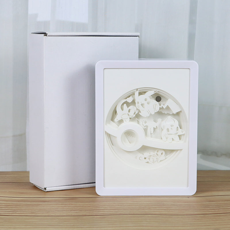 Pokemon Anime Light Box Paper Craving Lamp（White Shadow Box Frame）