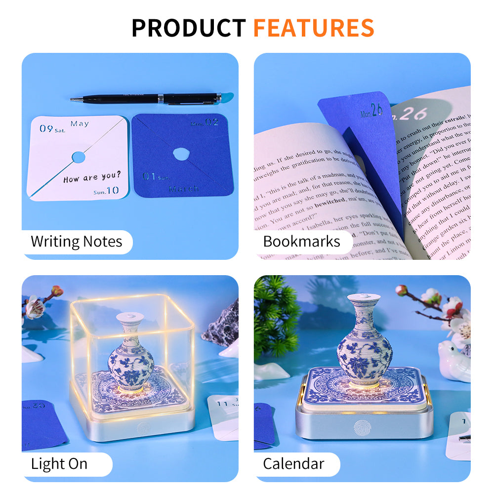 Blue and White Porcelain 3D Paper Sculpture Calendar Memo Pad With Light