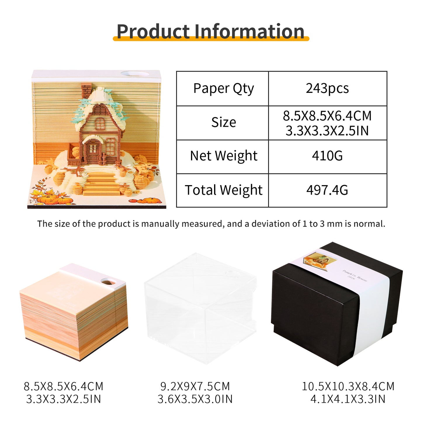 Pumkin House Diorama Hand Tear off 3D Calendar Memo Pad With Light
