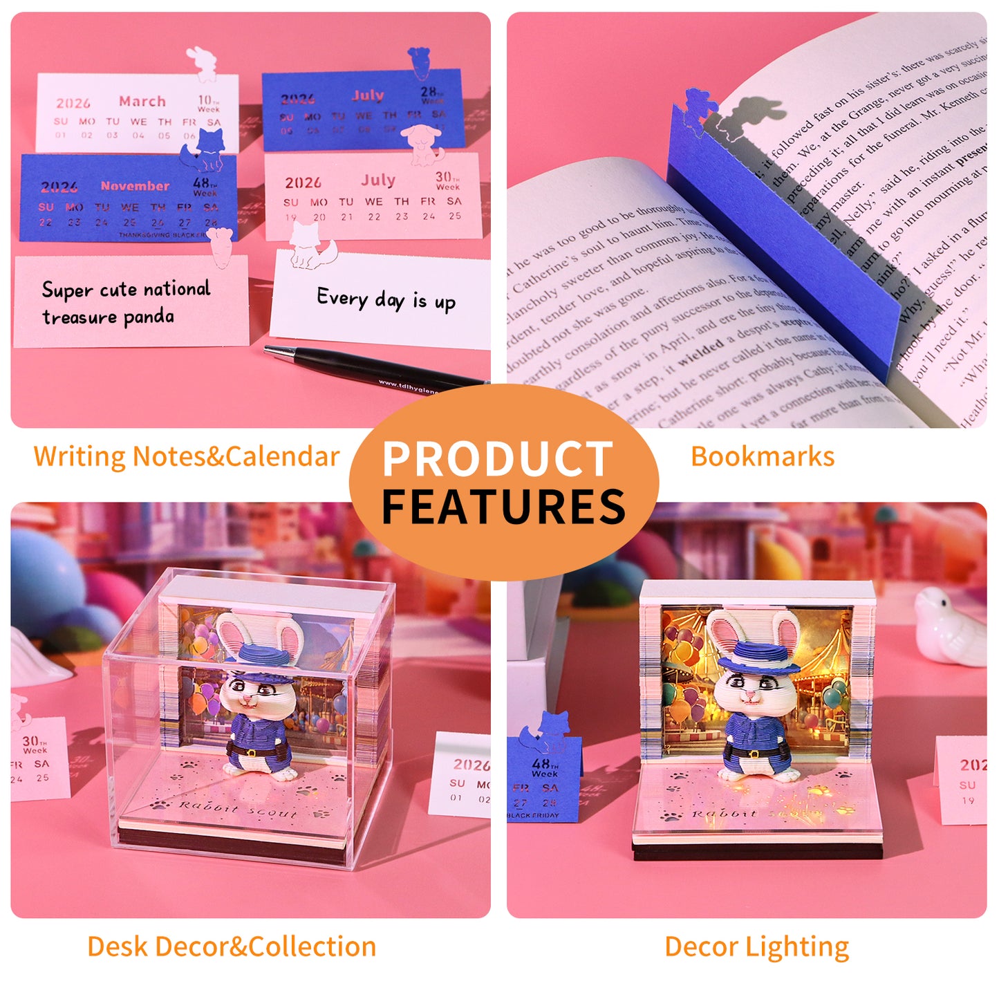 Cute Cartoon Rabbit Scout 3D Calendar Memo Pad With Light