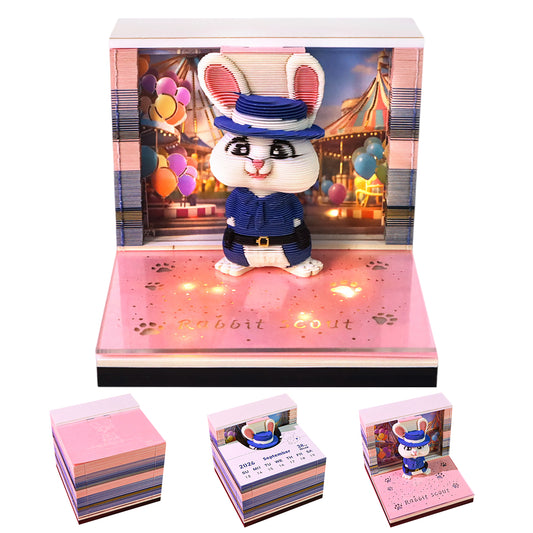 Cute Cartoon Rabbit Scout 3D Calendar Memo Pad With Light