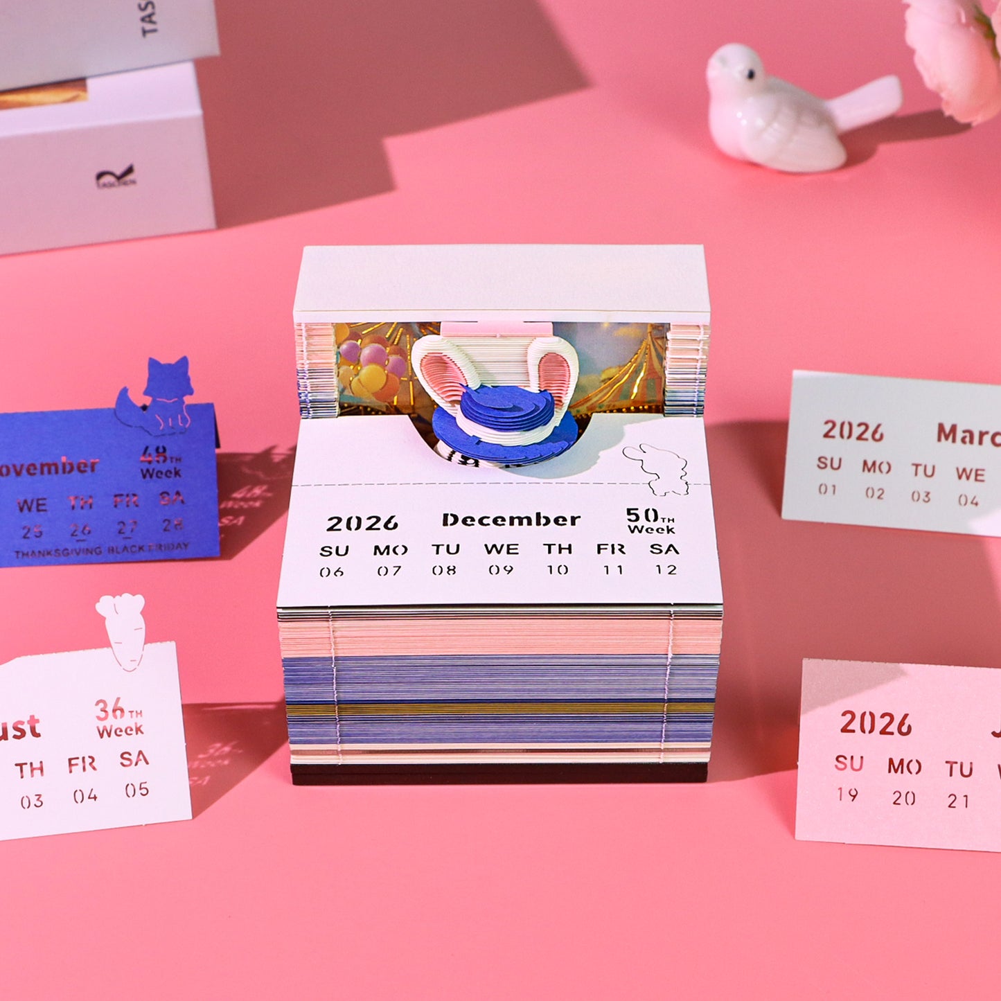 Cute Cartoon Rabbit Scout 3D Calendar Memo Pad With Light