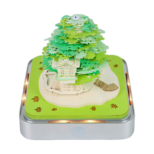 Green Treehouse Model Hand Torn 3D Memo Pad Panoramic 3D Calendar（Silver Base）