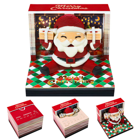Santa Claus Christmas Gift Hand Tear off 3D Calendar Memo Pad With Light