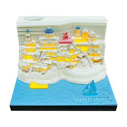 Santorini Aegean Sea 3D Model Hand Torn Memo Pad With Weekly Calendar 2026