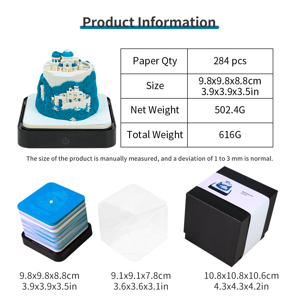 Santorini Aegean Sea 3D Paper Sculpture Calendar Memo Pad With Light