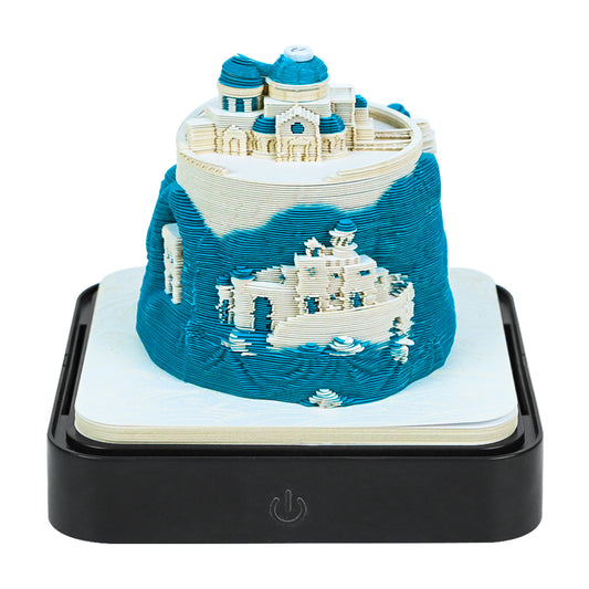 Santorini Aegean Sea 3D Paper Sculpture Calendar Memo Pad With Light