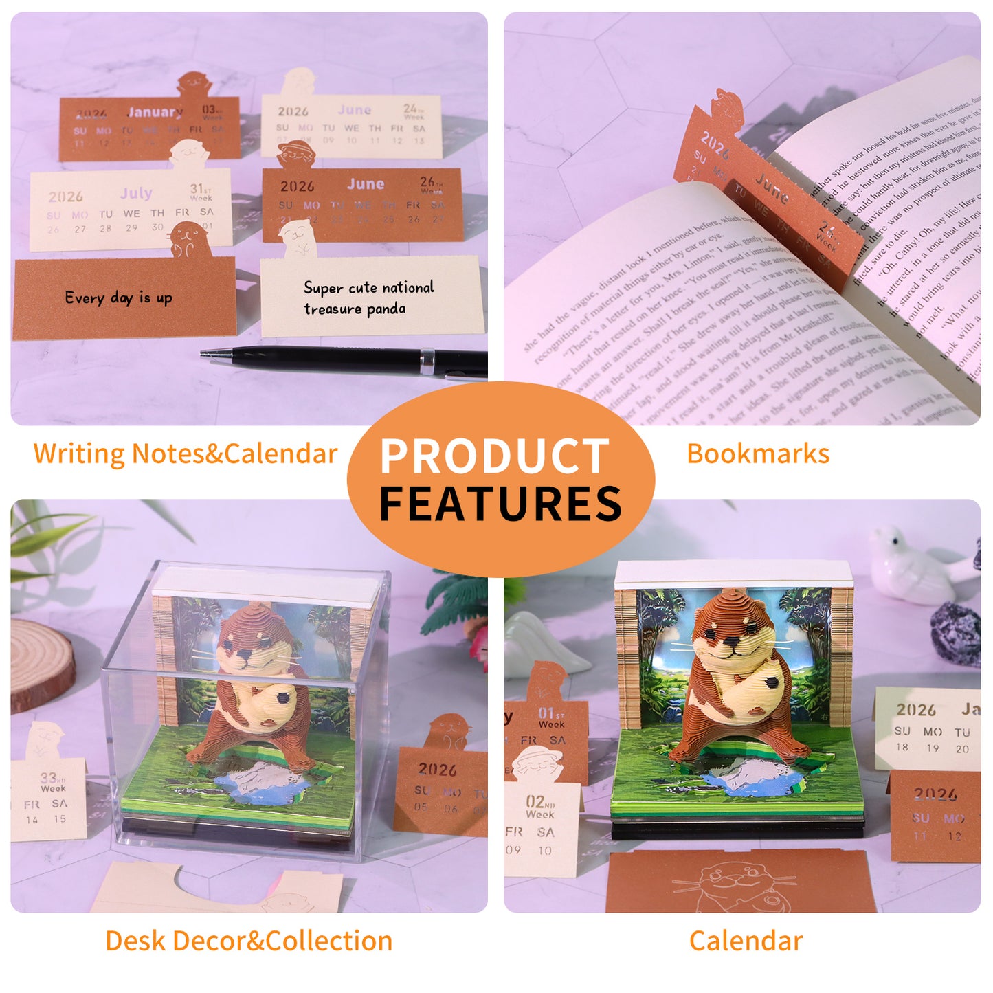 Otter Animal 3D Model Memo Pad With Calendar