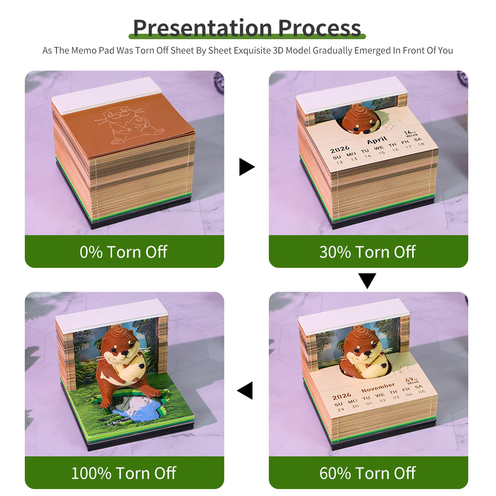 Otter Animal 3D Model Memo Pad With Calendar