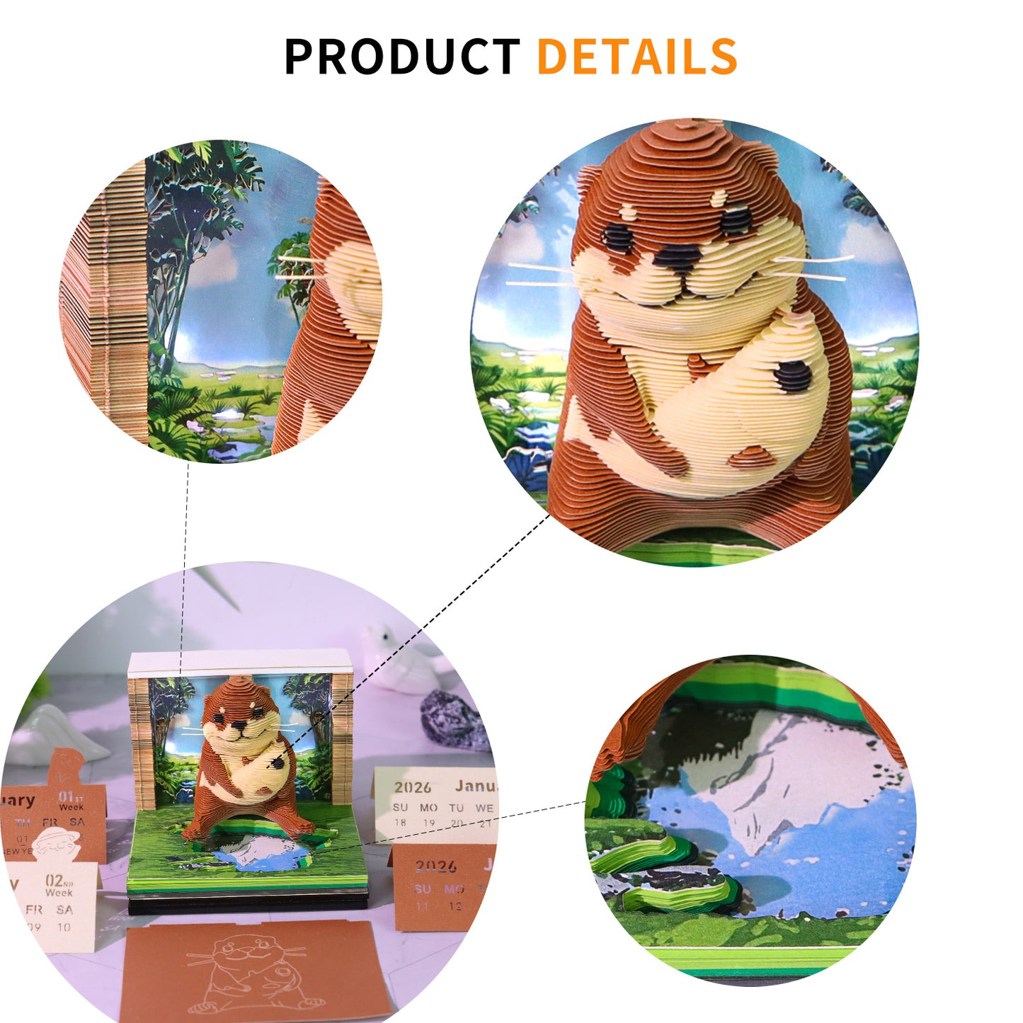 Otter Animal 3D Model Memo Pad With Calendar