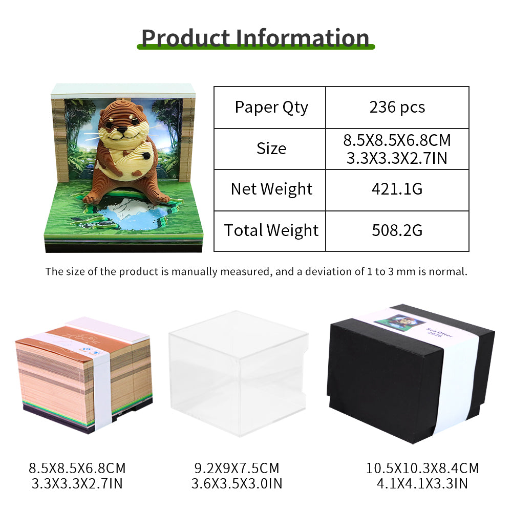 Otter Animal 3D Model Memo Pad With Calendar