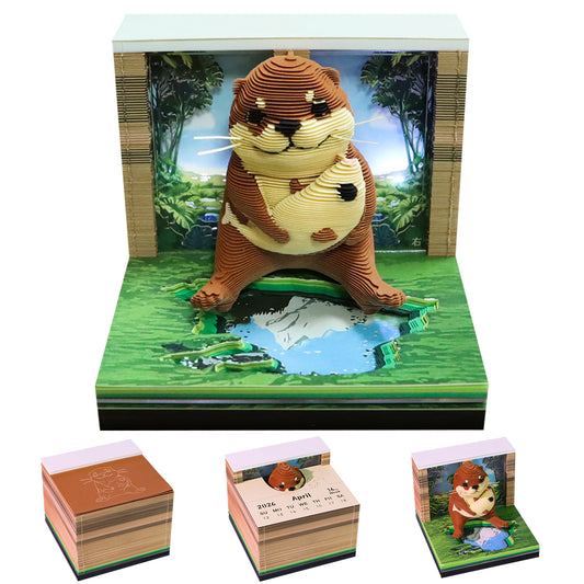 Otter Animal 3D Model Memo Pad With Calendar