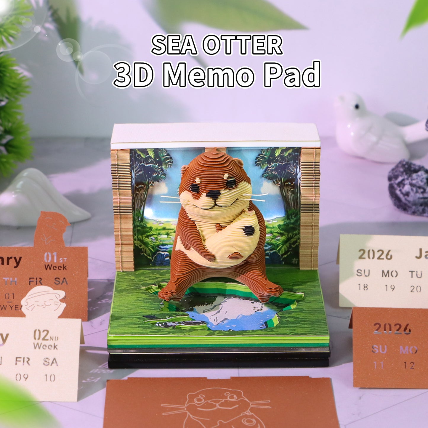 Otter Animal 3D Model Memo Pad With Calendar