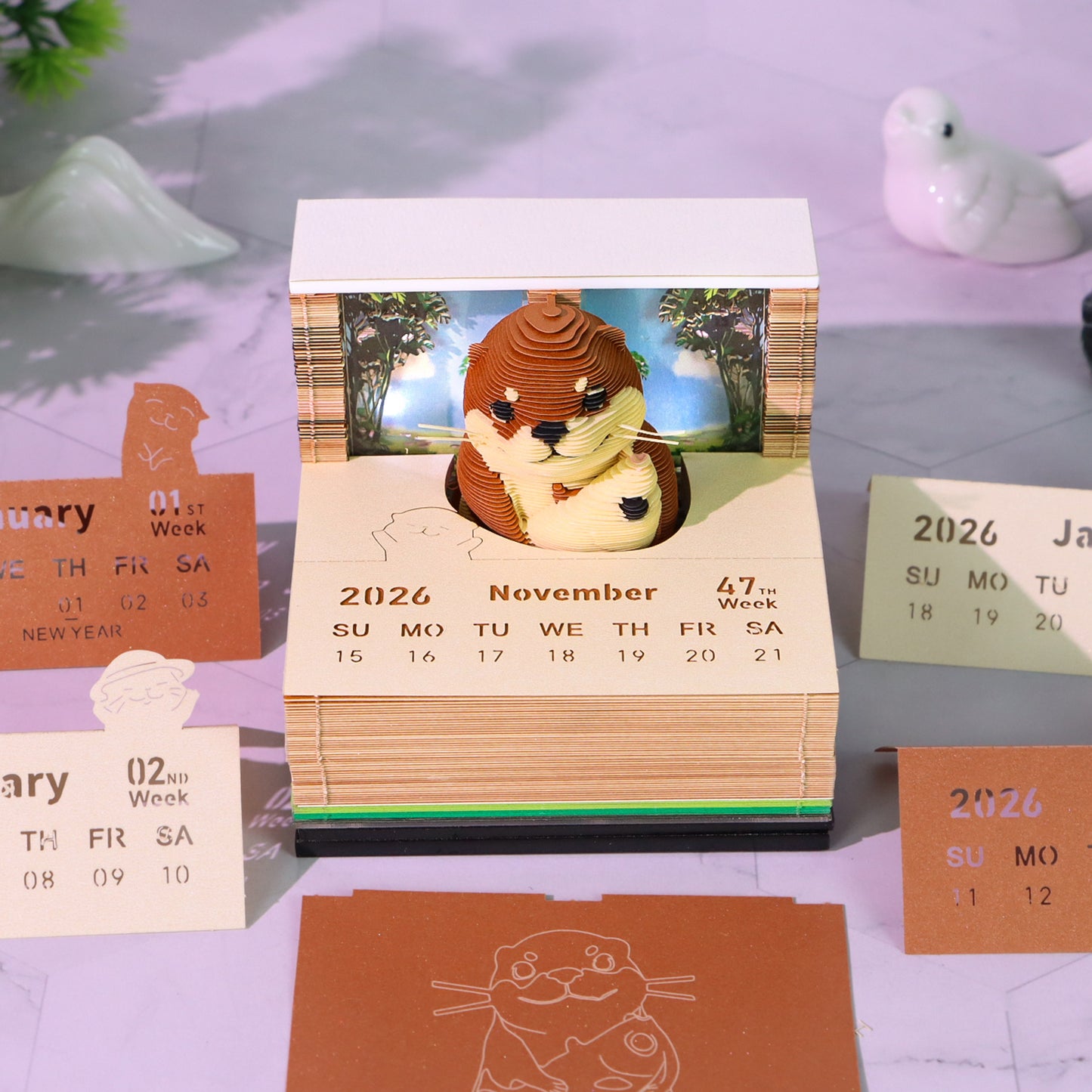 Otter Animal 3D Model Memo Pad With Calendar