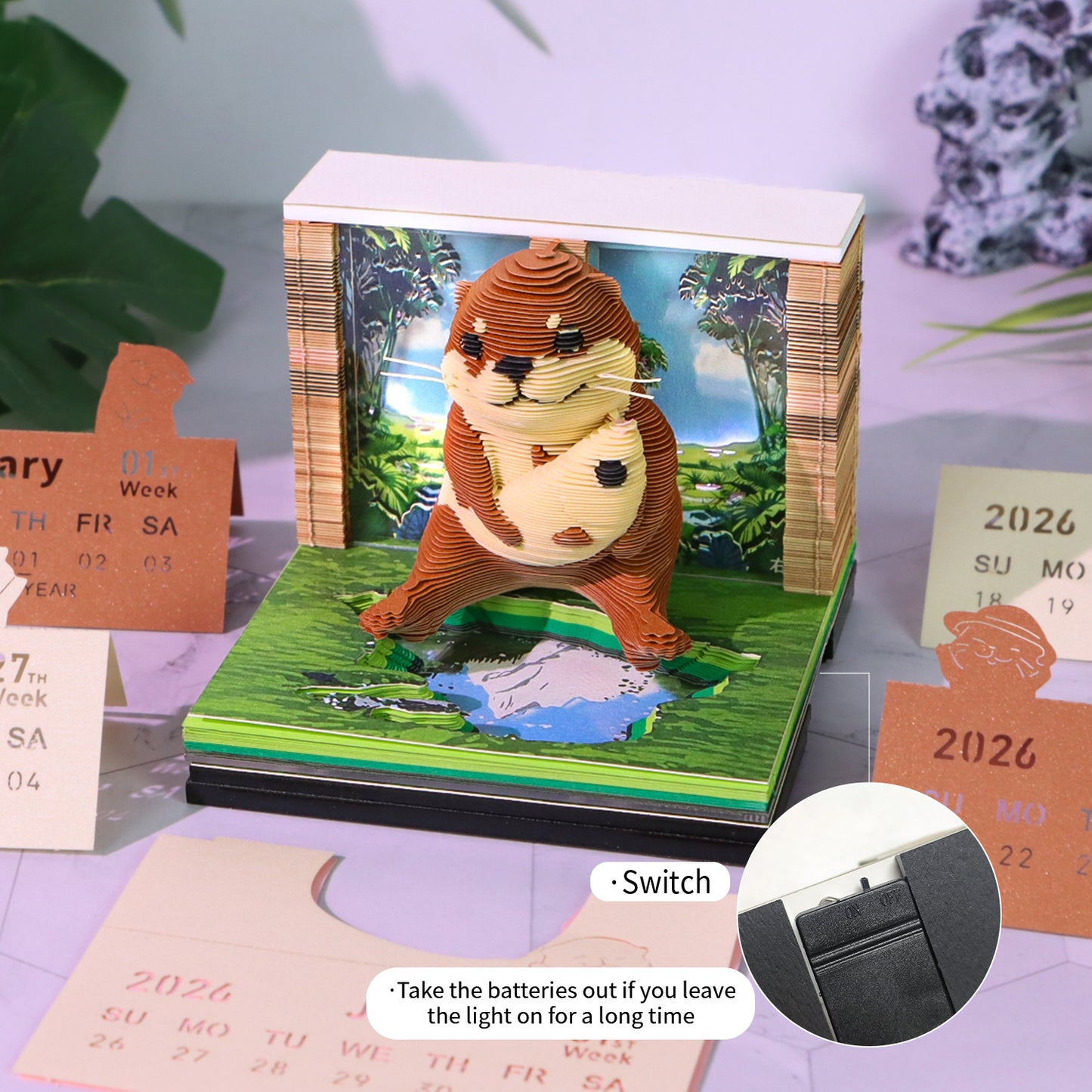 Otter Animal 3D Model Memo Pad With Calendar