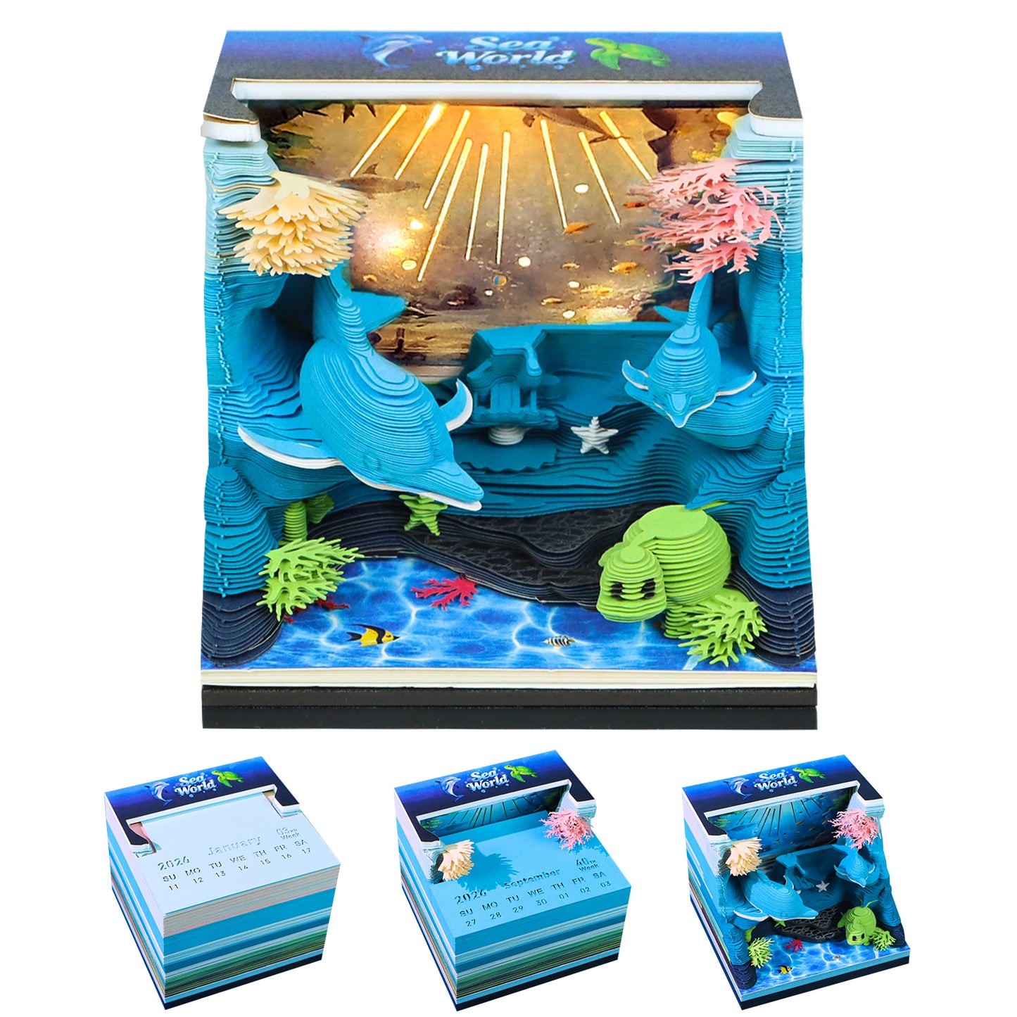 Underwater Wonderland Miniature Hand Tear off 3D Calendar Memo Pad With Light
