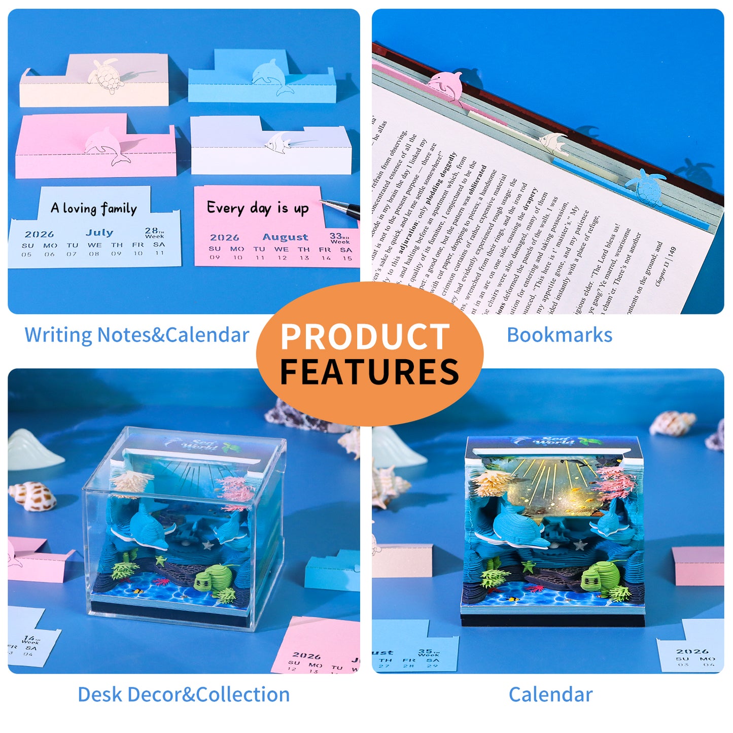 Underwater Wonderland Miniature Hand Tear off 3D Calendar Memo Pad With Light