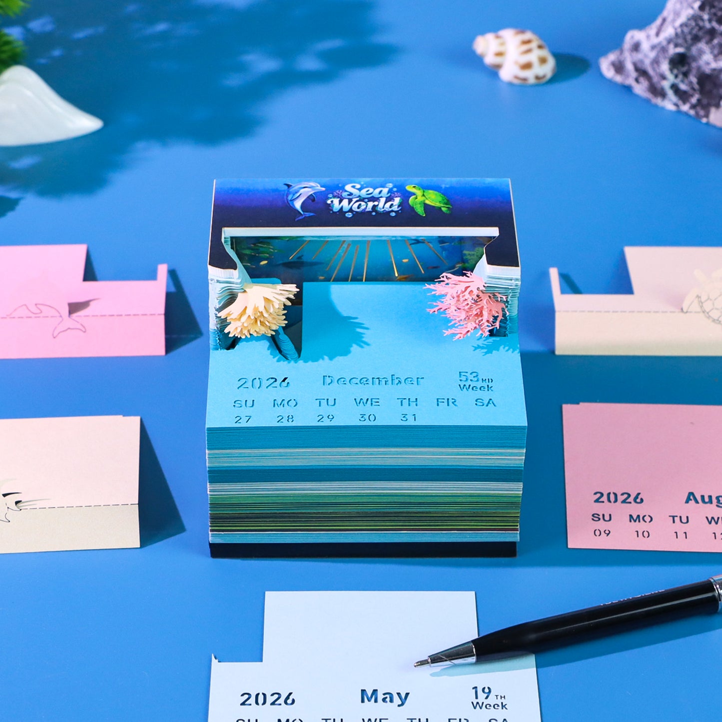 Underwater Wonderland Miniature Hand Tear off 3D Calendar Memo Pad With Light