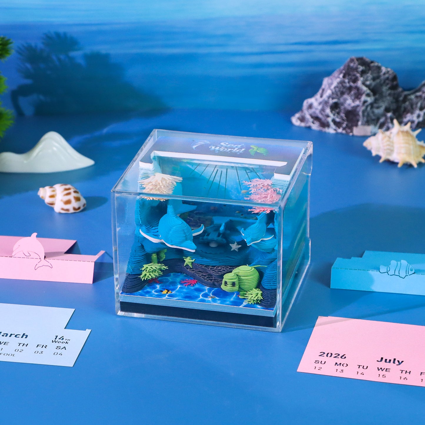 Underwater Wonderland Miniature Hand Tear off 3D Calendar Memo Pad With Light