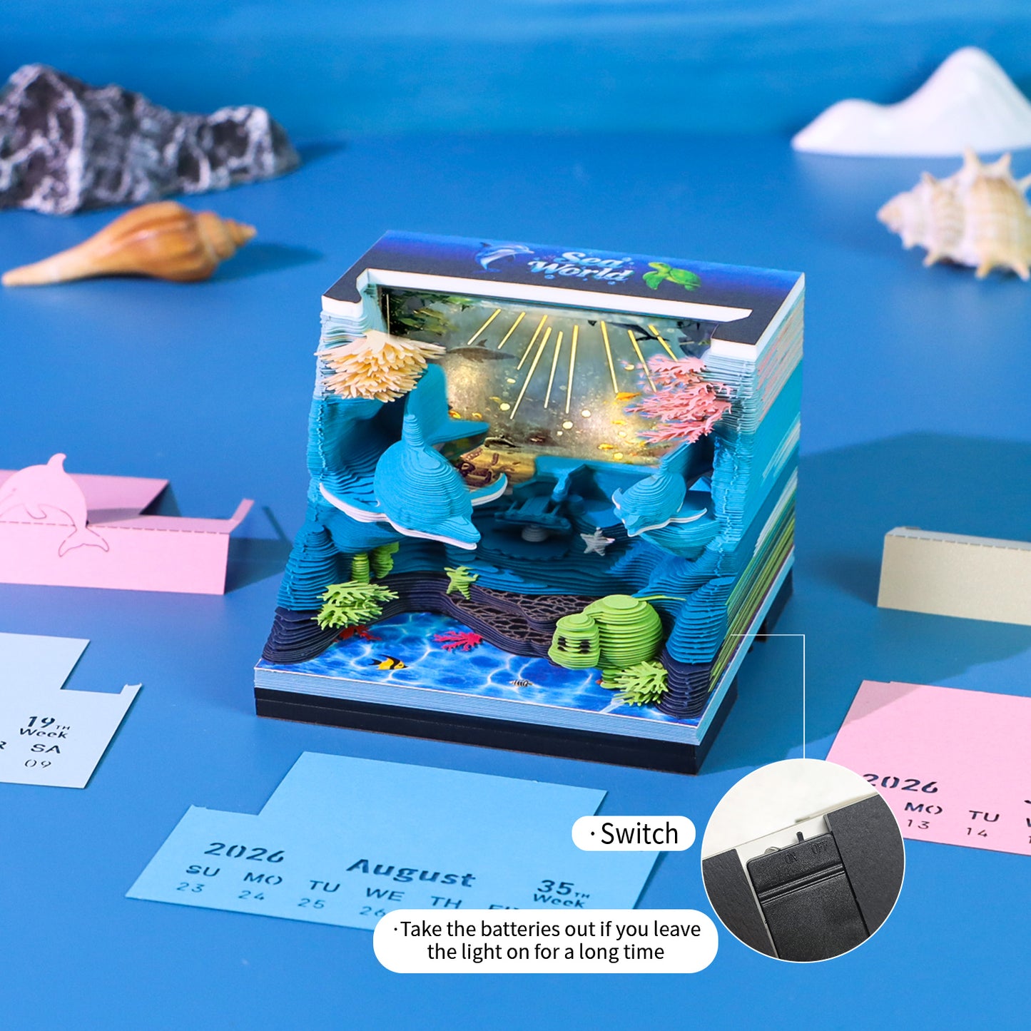 Underwater Wonderland Miniature Hand Tear off 3D Calendar Memo Pad With Light