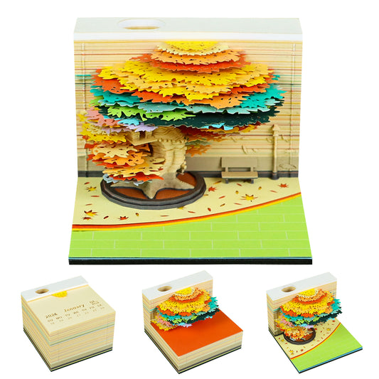 Four Season Tree 3D Model Hand Torn Memo Pad With Weekly Calendar 2026
