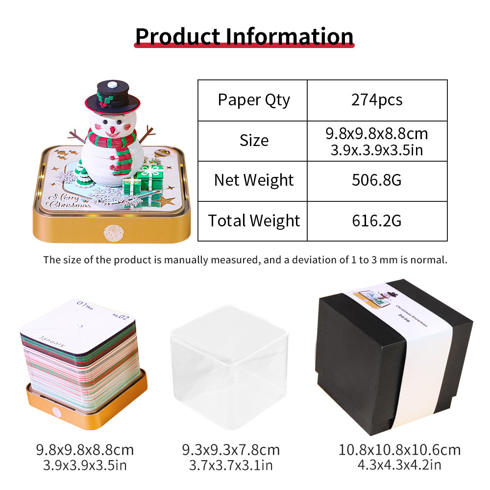 Christmas Snowman 3D Model Hand Torn Memo Pad With Daily Calendar 2026