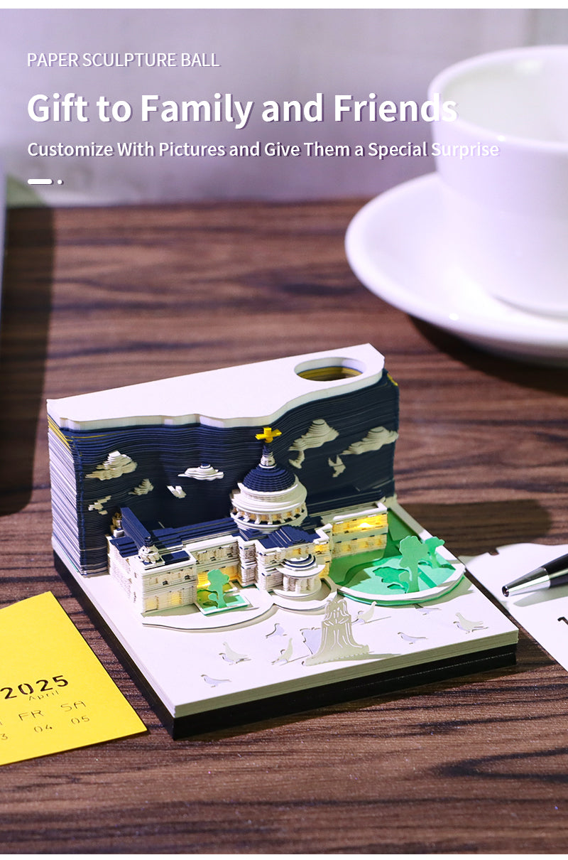 2025 New Design Creative Calendar Office Custom Pen Holder Desk Stationery Memo Pad St Paul'S Cathedral 3D Model Table Calendar