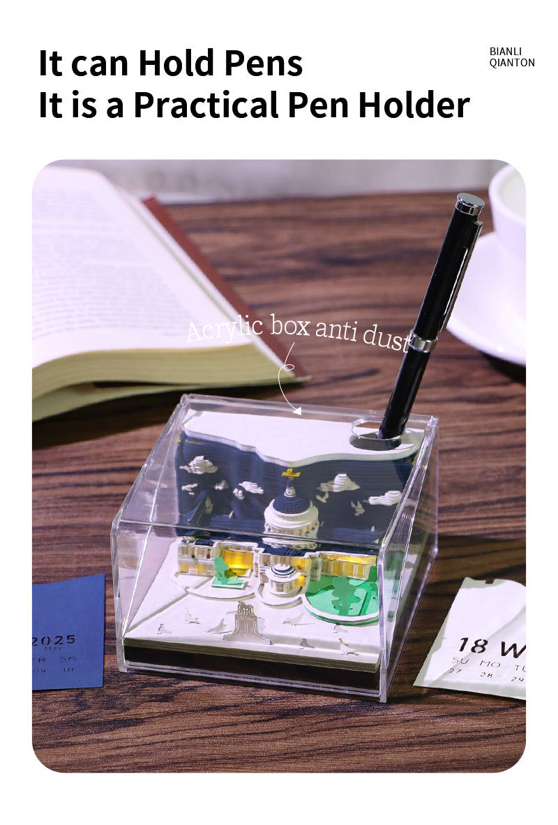 2025 New Design Creative Calendar Office Custom Pen Holder Desk Stationery Memo Pad St Paul'S Cathedral 3D Model Table Calendar