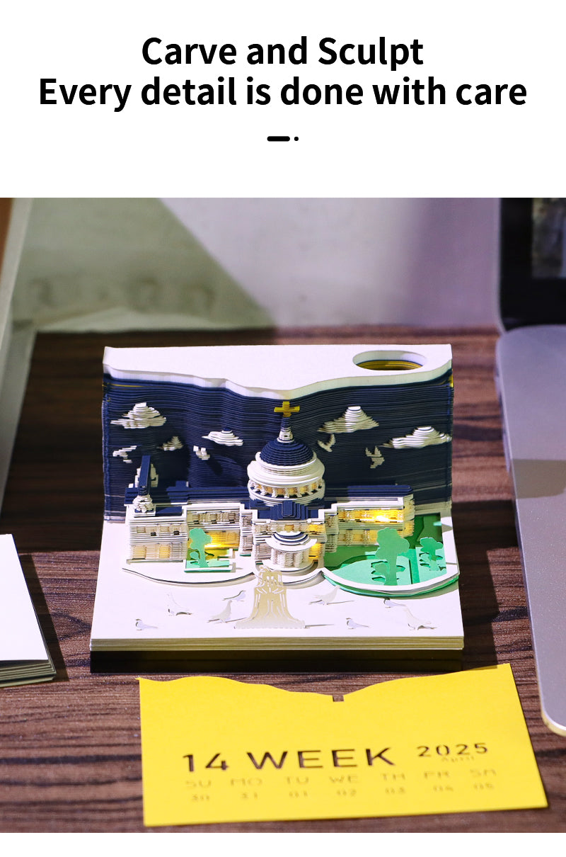 2025 New Design Creative Calendar Office Custom Pen Holder Desk Stationery Memo Pad St Paul'S Cathedral 3D Model Table Calendar