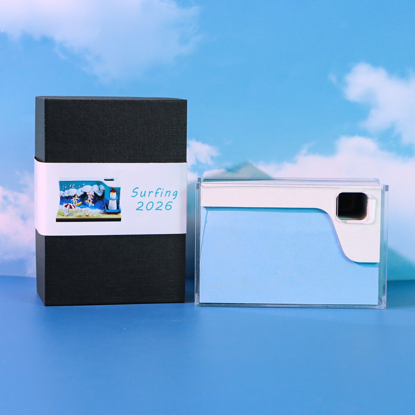 Surfing Great Wave Hand Tear off 3D Calendar Memo Pad With Light