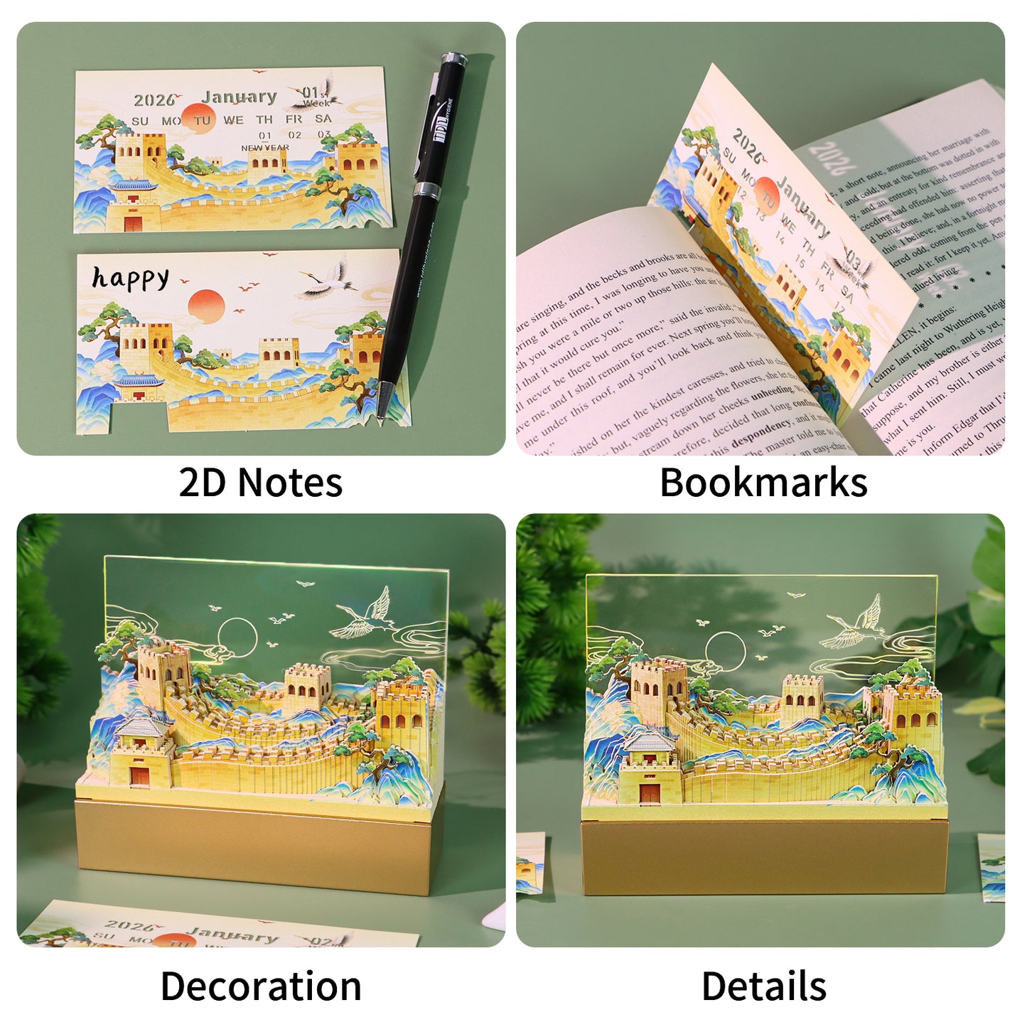 The Great Wall 3D Model Tear Off 3D Memo Pad With Light and Calendar