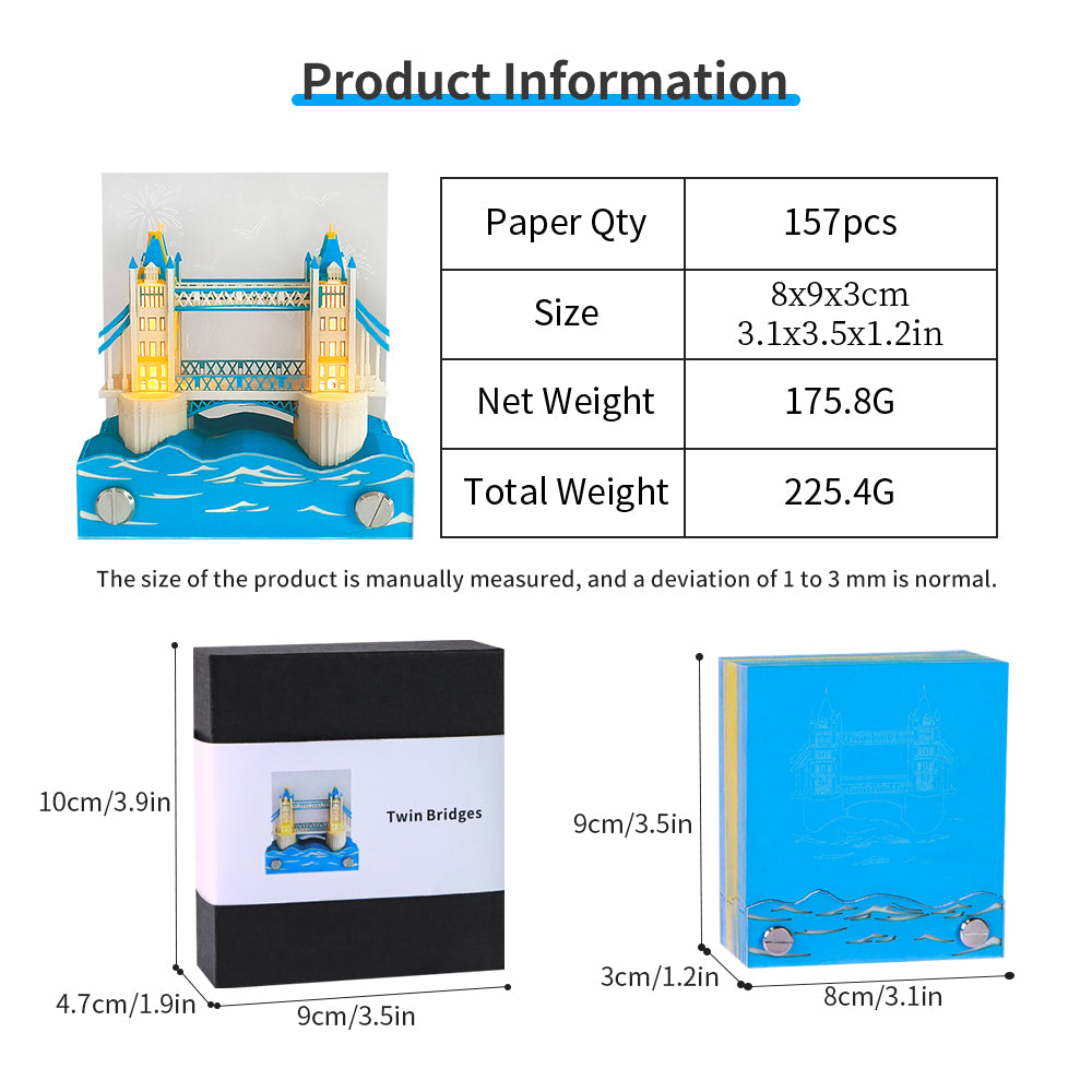 Twins Tower Bridge Tear Off 3D Memo Pad With Light