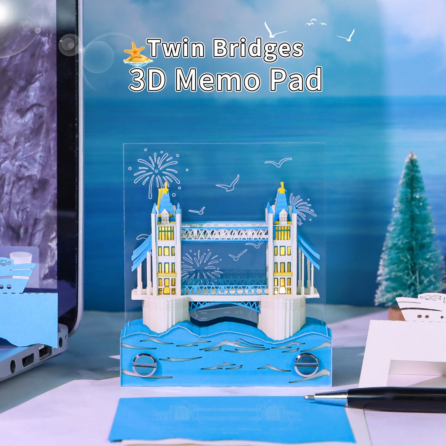 Twins Tower Bridge Tear Off 3D Memo Pad With Light