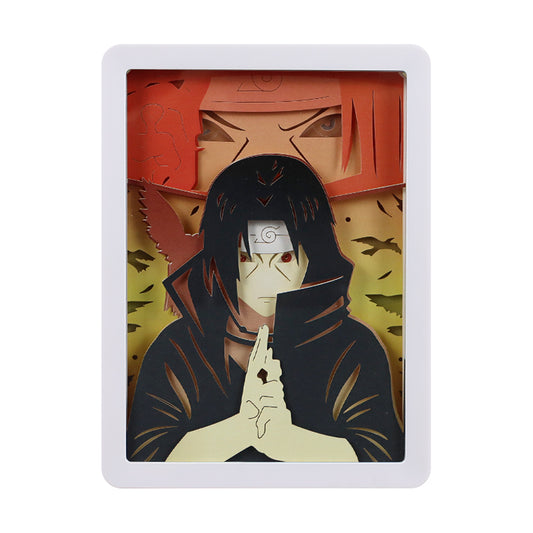 Itachi Uchiha Naruto Anime Light Box Paper Craving Lamp（White Shadow Box Frame）