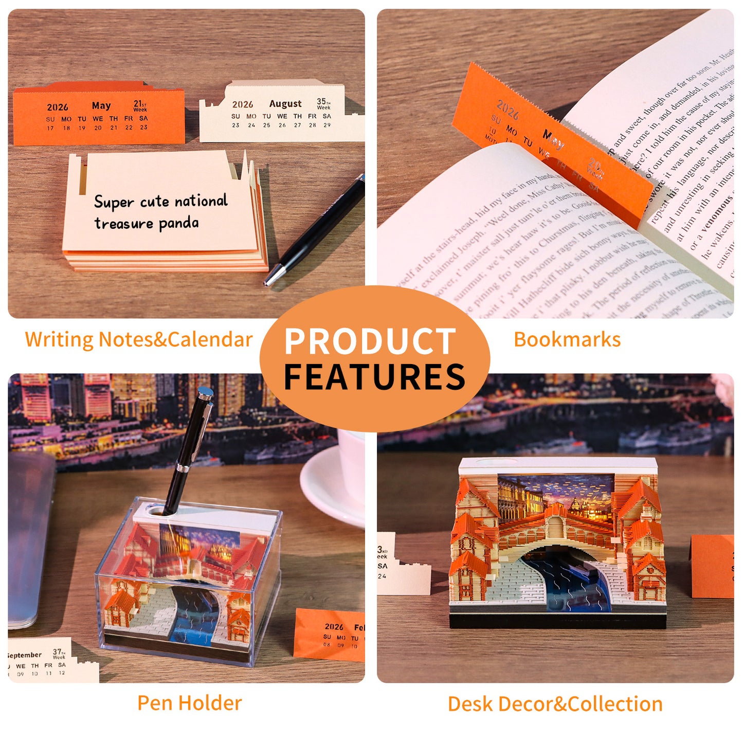 Venice Rialto Bridge Miniature Hand Tear off 3D Calendar Memo Pad With Light