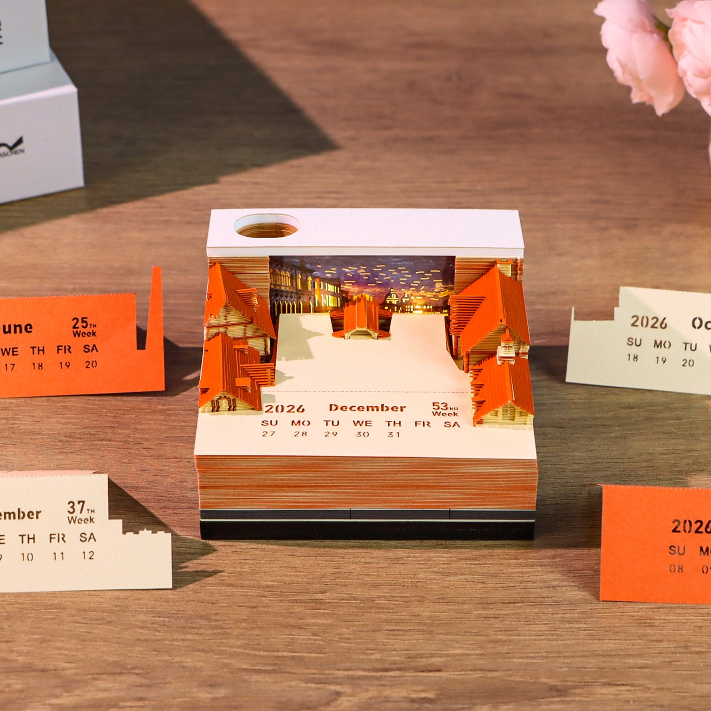 Venice Rialto Bridge Miniature Hand Tear off 3D Calendar Memo Pad With Light