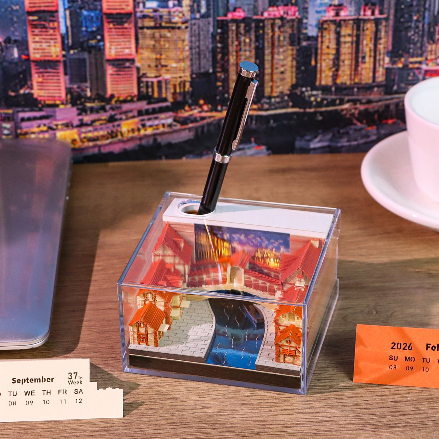 Venice Rialto Bridge Miniature Hand Tear off 3D Calendar Memo Pad With Light