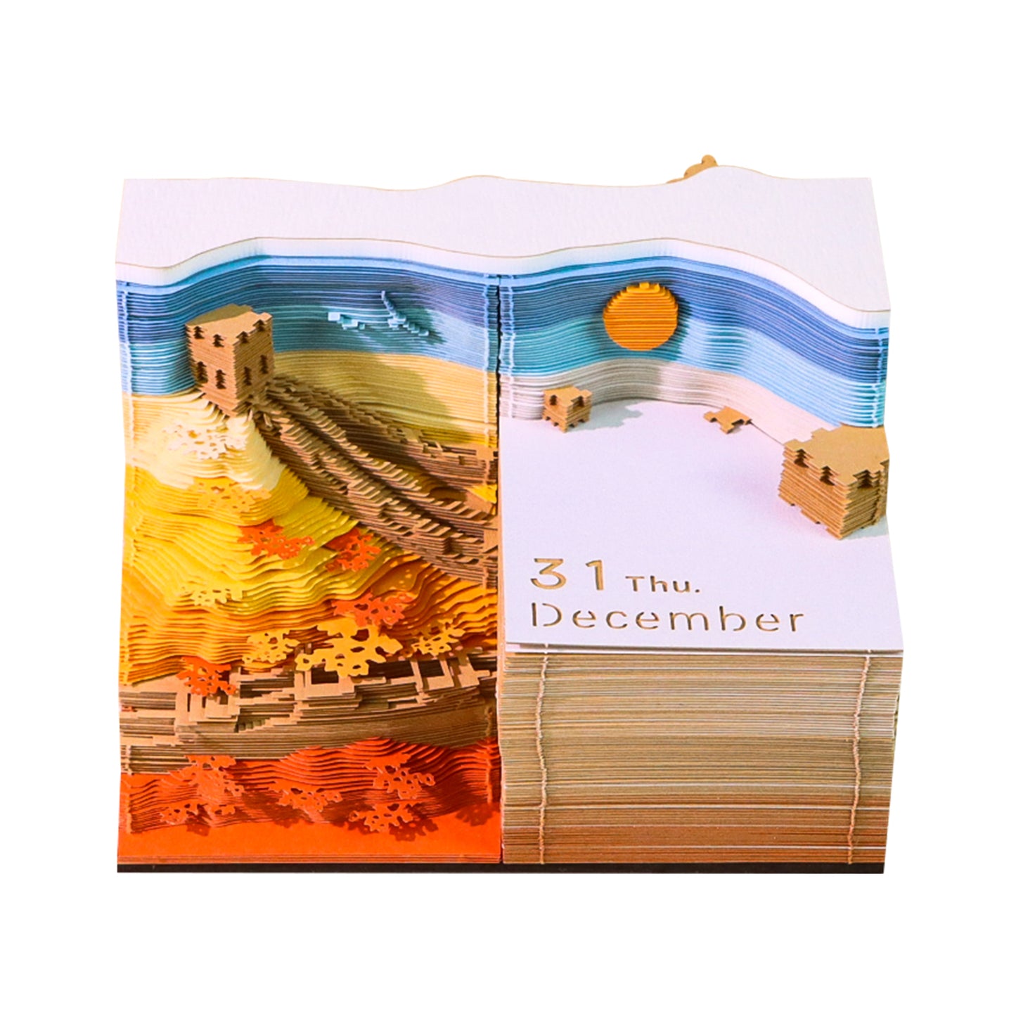 The Great Wall Four Season Diorama 4in1 Hand Tear off 3D Calendar Memo Pad With Light