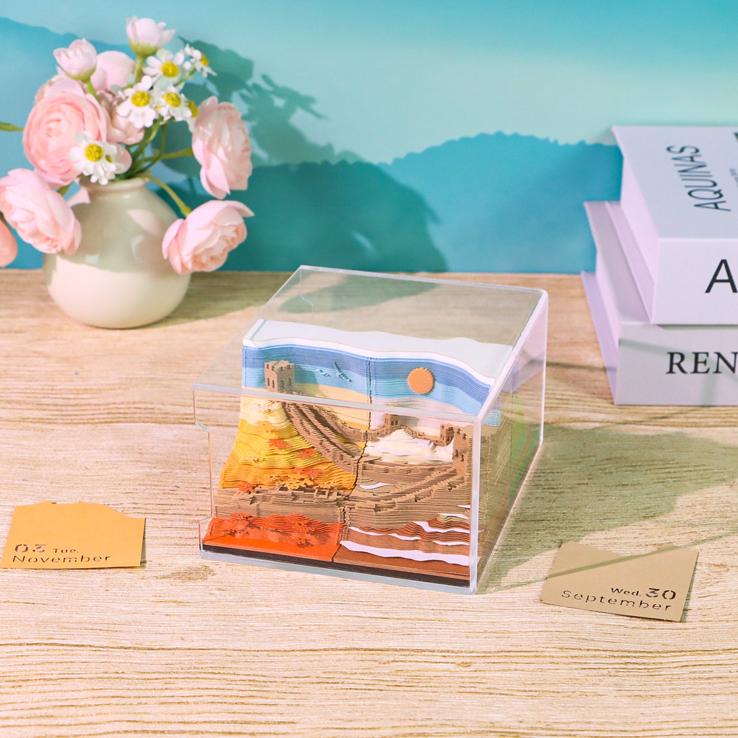 The Great Wall Four Season Diorama 4in1 Hand Tear off 3D Calendar Memo Pad With Light