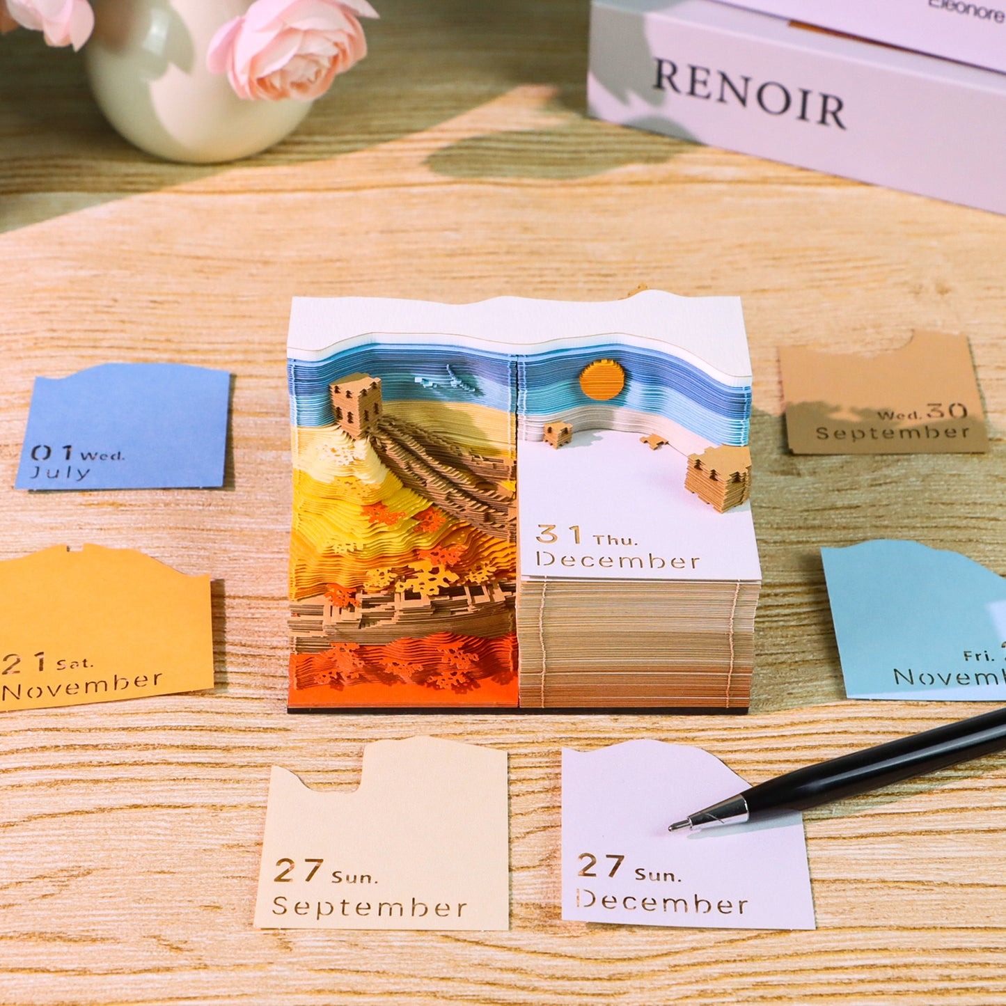 The Great Wall Four Season Diorama 4in1 Hand Tear off 3D Calendar Memo Pad With Light